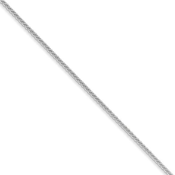 1mm 10k White Gold Solid Wheat Chain Necklace, 24 Inch